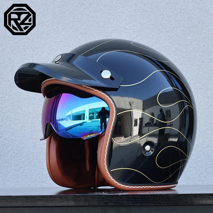 ORZ Retro 3/4 Motorcycle Helmet with Sun Visor, DOT Approved
