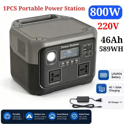 800W Portable Power Station 589Wh Solar Generator Backup Battery