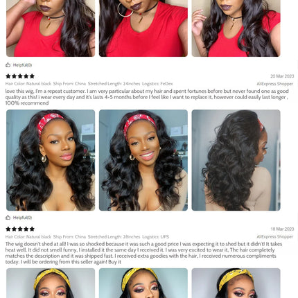 Perruque bandeau Body Wave – Cheveux humains brésiliens Remy 180 %