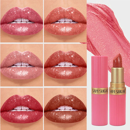 Pearlescent Pink Glitter Velvet Lipstick – Waterproof & Long Lasting