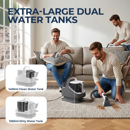1300W Steam Carpet Cleaner 13kPa Suction 100°C Deep Stain Remover