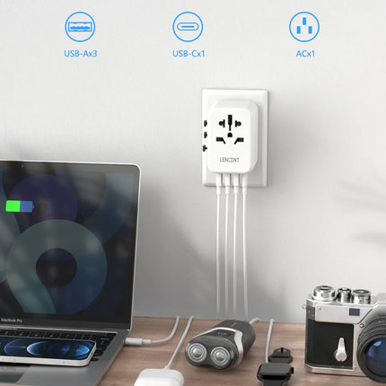 LENCENT Universal Travel Adapter with USB-C PD Fast Charging