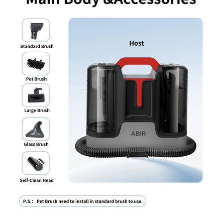 ABIR G80 Handheld Carpet & Upholstery Cleaner, 150,000PA Wet/Dry Vacuum for Home, Car & Pets