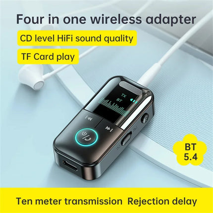 RUTI Bluetooth 5.4 Aux Adapter Audio Receiver Transmitter 3.5mm LED Display for Car/Home Stereo/Wired Headphones/Speaker/TV