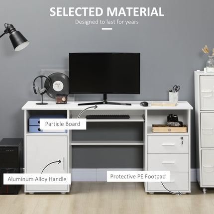 Bloom 57" Computer Desk with Keyboard Tray and Storage Drawers-White