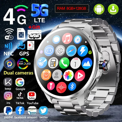 DIBELLAY 5G/4G Smartwatch – 1.95" AMOLED, 8GB+128GB, 900W Camera, GPS, WiFi, Android 9.0, 2100mAh