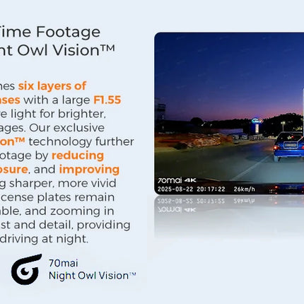 DIBELLAY 70mai T800E 4K 3-Channel Dash Cam – Front/Rear/Interior, Voice Control, 24h Parking, GPS,