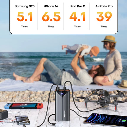 QOOVI 30000mah Power Bank 22.5W Fast Charging Built-in Cable External Large Battery Portable