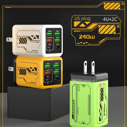 Chargeur USB-C 240W 6 Ports Charge Rapide EU/US/UK