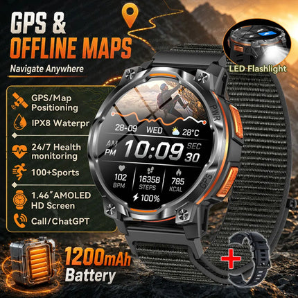 GPS Sports Smart Watch with Flashlight