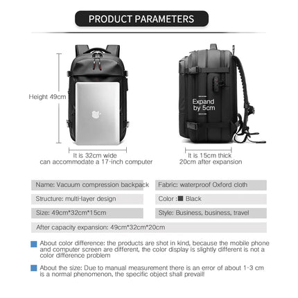 3Pcs Travel Vacuum Compression Backpack 17 inch Laptop