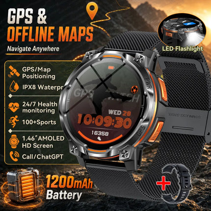 GPS Sports Smart Watch with Flashlight