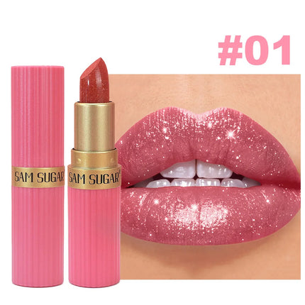 Pearlescent Pink Glitter Velvet Lipstick – Waterproof & Long Lasting