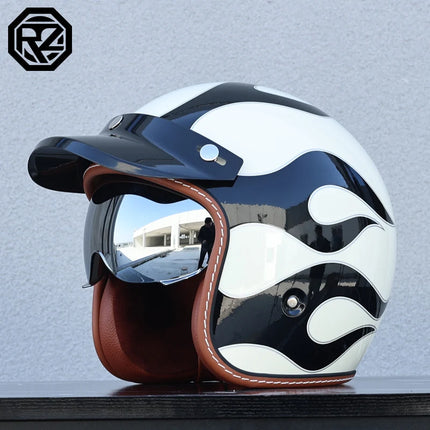 ORZ Retro 3/4 Motorcycle Helmet with Sun Visor, DOT Approved