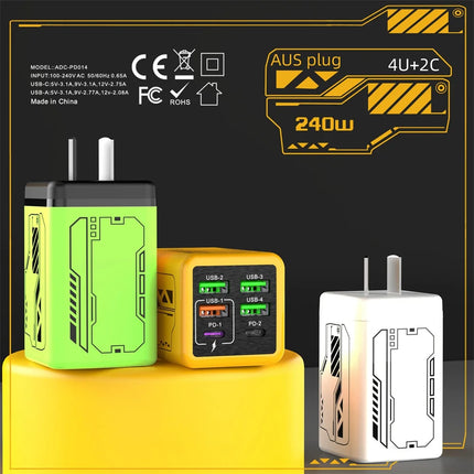 Chargeur USB-C 240W 6 Ports Charge Rapide EU/US/UK