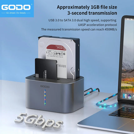 GODO USB 3.0 Dual Bay HDD Docking Station for SATA SSD & HDD