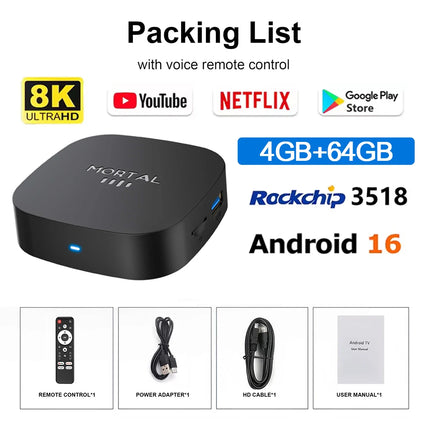 Boîtier de télévision intelligente Android 16 8K WiFi 6 – 8 Go de RAM + 128 Go