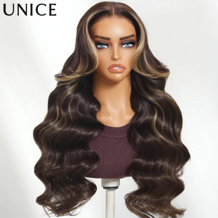 UNice Bye-Bye Knots 7x5 Lace Wig – Chocolate Brown with Highlights, Loose Wave”