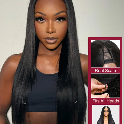 Beauty Forever EasiContour™  V Part Wig Yaki Straight 100% Virgin Human Hair Yaki Straight Human Hair Wig