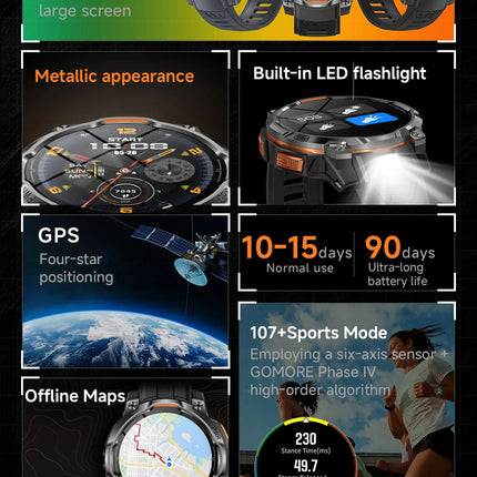 GPS Sports Smart Watch with Flashlight