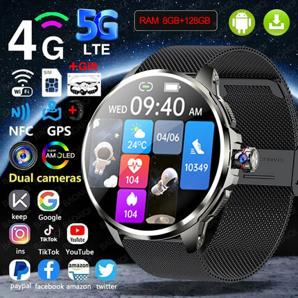 DIBELLAY 5G/4G Smartwatch – 1.95" AMOLED, 8GB+128GB, 900W Camera, GPS, WiFi, Android 9.0, 2100mAh