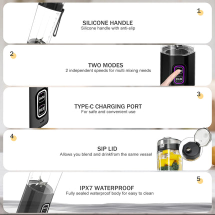 700ML Portable Juicer Blender – USB Rechargeable, 6-Blade Smoothie Maker