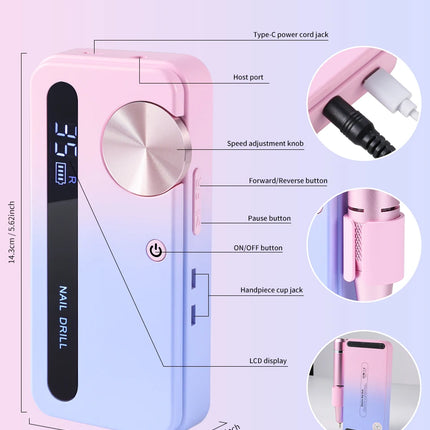Ponceuse à ongles électrique 35 000 RPM – Rechargeable & portable