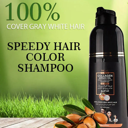 Collagen Argan Oil Black Hair Dye Shampoo 400ml 3-in-1 Nourishing Formula for Gray Hair, Long-Lasting Color for Men Women