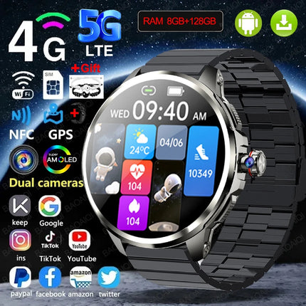 DIBELLAY 5G/4G Smartwatch – 1.95" AMOLED, 8GB+128GB, 900W Camera, GPS, WiFi, Android 9.0, 2100mAh