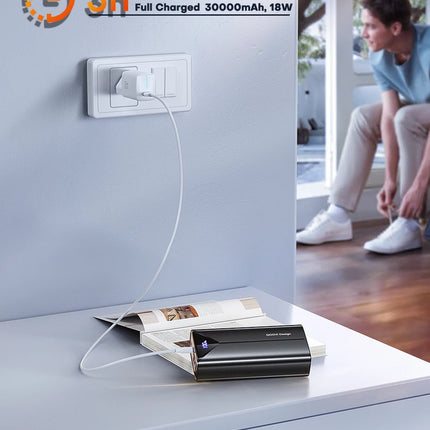 QOOVI 30000mah Power Bank 22.5W Fast Charging Built-in Cable External Large Battery Portable