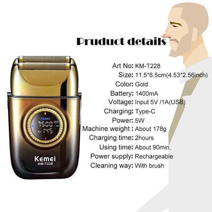 Kemei T228 New Electric Shaver Rechargeable Hair Beard Razor