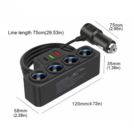120W Car Phone Charger Cigarette Lighter Adapter PD 3.1A