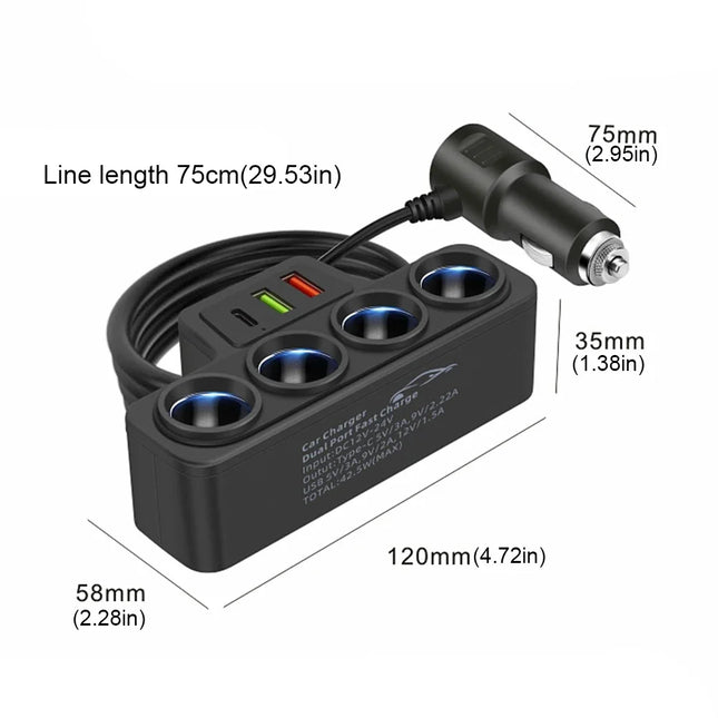 120W Car Phone Charger Cigarette Lighter Adapter PD 3.1A