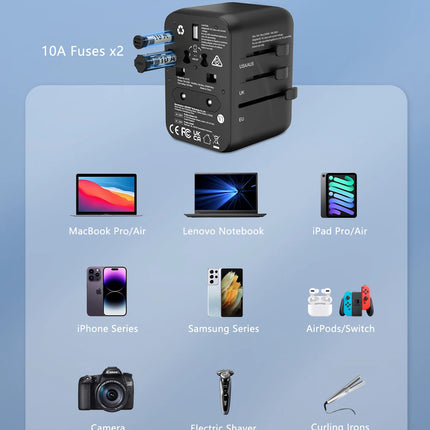 LENCENT Universal Travel Adapter with USB-C PD Fast Charging