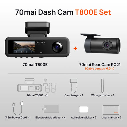 DIBELLAY 70mai T800E 4K 3-Channel Dash Cam – Front/Rear/Interior, Voice Control, 24h Parking, GPS,