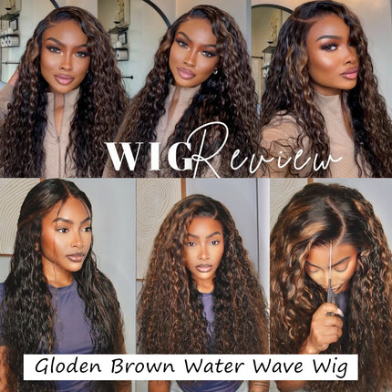 UNice Water Wave Wig – Golden Brown Highlights, 7x5 Lace, Pre-Cut & Glueless