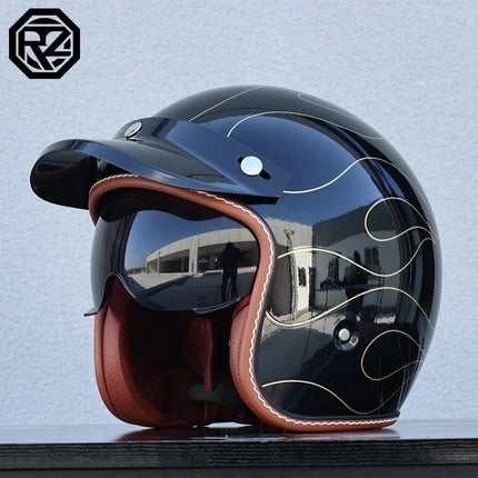 ORZ Retro 3/4 Motorcycle Helmet with Sun Visor, DOT Approved
