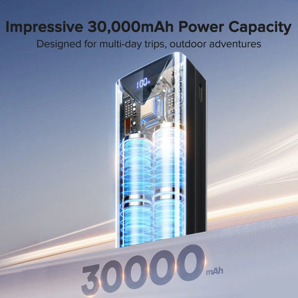 QOOVI 30000mah Power Bank 22.5W Fast Charging Built-in Cable External Large Battery Portable