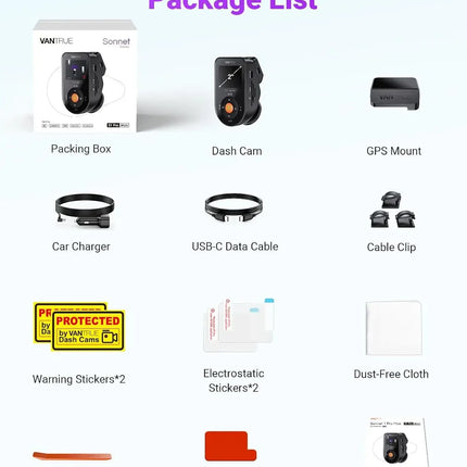 DIBELLAY Vantrue S1 Pro Max 4K Dash Cam – Front STARVIS 2, HDR, Night Vision, 5G WiFi, ADAS, GPS, 24h Parking Mode