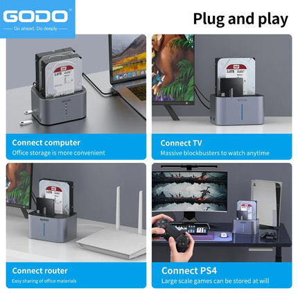 GODO USB 3.0 Dual Bay HDD Docking Station for SATA SSD & HDD