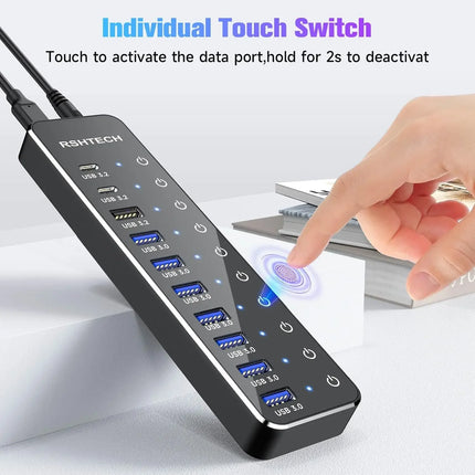 10-Port USB-C Hub with Individual Switches