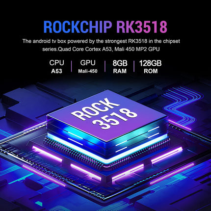 Boîtier de télévision intelligente Android 16 8K WiFi 6 – 8 Go de RAM + 128 Go