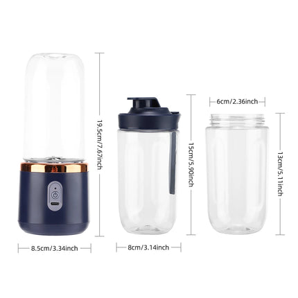 6-Blade Portable Juicer – USB Rechargeable Blender with 2 Cups