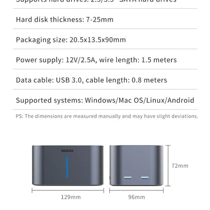 GODO USB 3.0 Dual Bay HDD Docking Station for SATA SSD & HDD