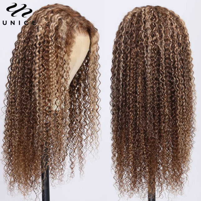 Perruque UNice Curly – Blond mèches, lace closure 6x4.75, glueless