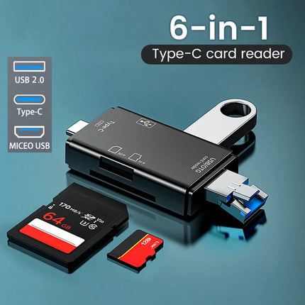 6-in-1 USB 3.0 Card Reader – Type-C & Micro USB OTG