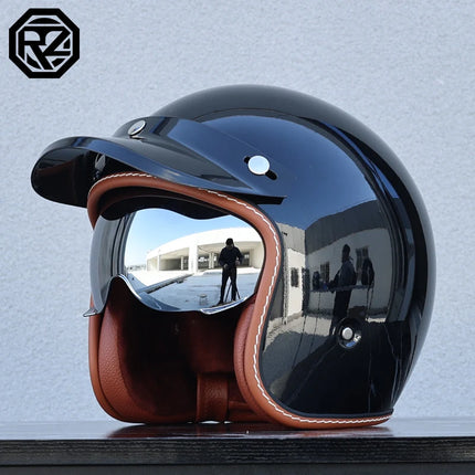 ORZ Retro 3/4 Motorcycle Helmet with Sun Visor, DOT Approved