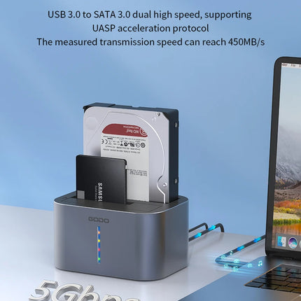 GODO USB 3.0 Dual Bay HDD Docking Station for SATA SSD & HDD