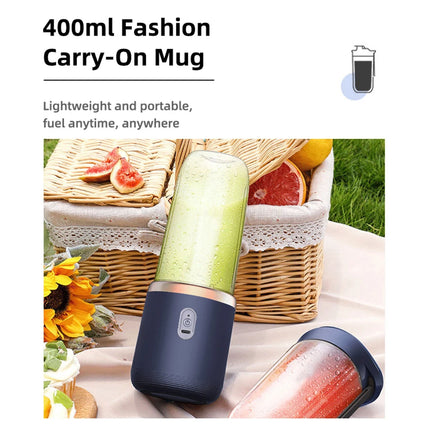 6-Blade Portable Juicer – USB Rechargeable Blender with 2 Cups