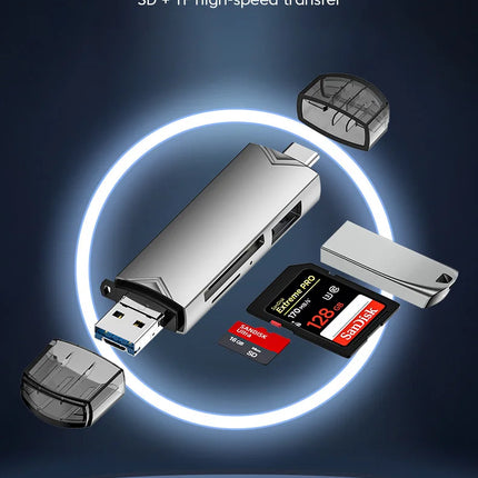 6-in-1 USB 3.0 Card Reader – Type-C & Micro USB OTG